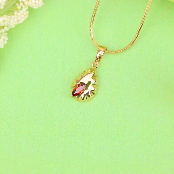 "Gold Teardrop Pendant with Marquise Red Stone and Textured Design, XPPT1722 - Picture 2 of 13